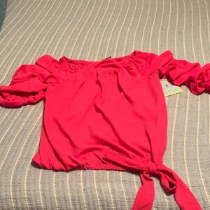 CeCe Red Ruffled Tie Front 3/4 Sleeve Blouse
